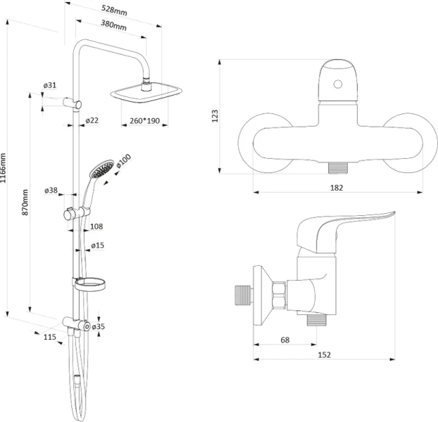 Душевой комплект Damixa Palace Evo 2 со смесителем дял душа, современные, hi-tech index_1 - фото 9