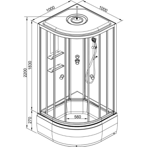 Душевая кабина Deto EM 100x100 см с освещением, полукруглые, четверть круга - фото 2