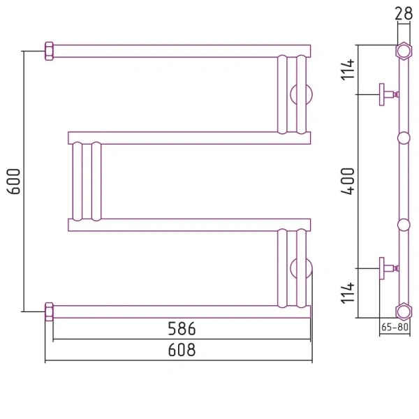 Полотенцесушитель водяной Сунержа High-Tech+ 60х60 см без покрытия - фото 2