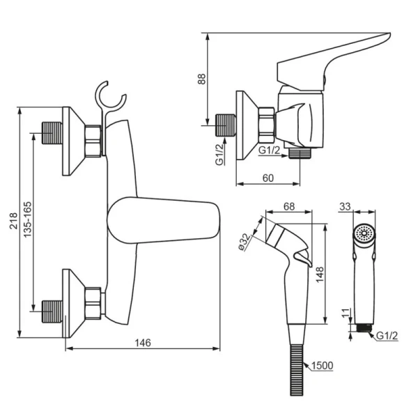 Гигиенический душ со смесителем Damixa Jupiter черный, для туалета - фото 2
