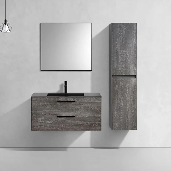 Тумба под раковину подвесная Vincea Chiara 2D 100 см серый камень, другие - фото 9