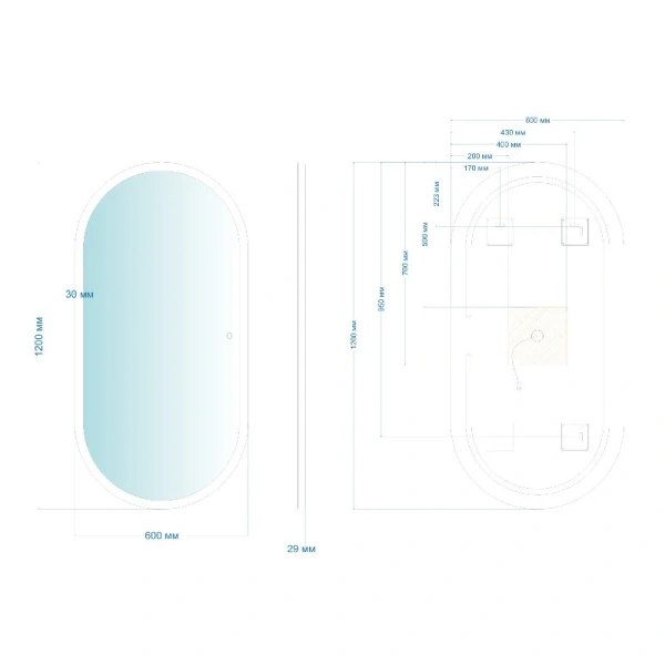 Зеркало с подсветкой Abber Kontur 120 см сенсорный выключатель - фото 3