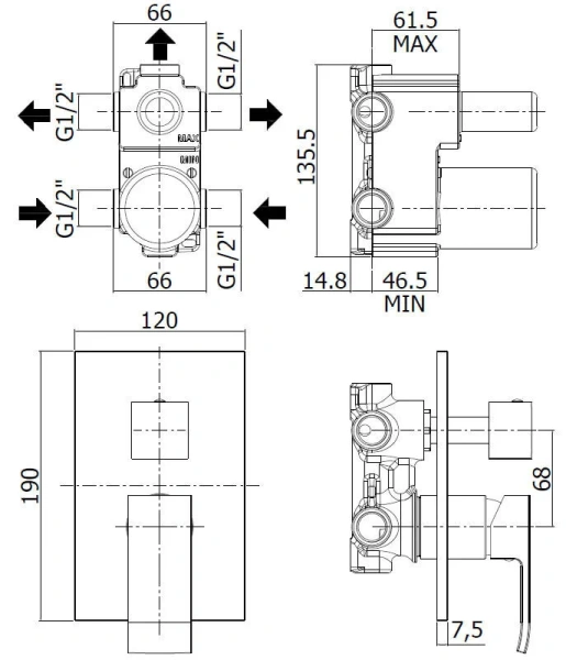 Смеситель для душа Paffoni Elle EL019 с внутренней частью - фото 2
