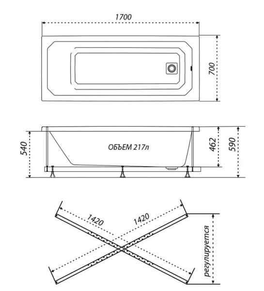 Ванна акриловая Triton Стандарт Прага Щ0000049118, 170 x 70 см, белая - фото 2