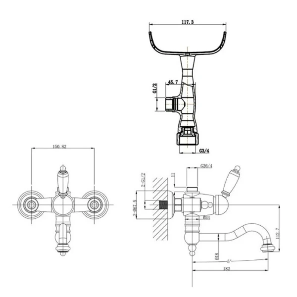 Смеситель Caprigo Adria-Uno 02B-511-crm, для ванны и душа, цвет хром - фото 2