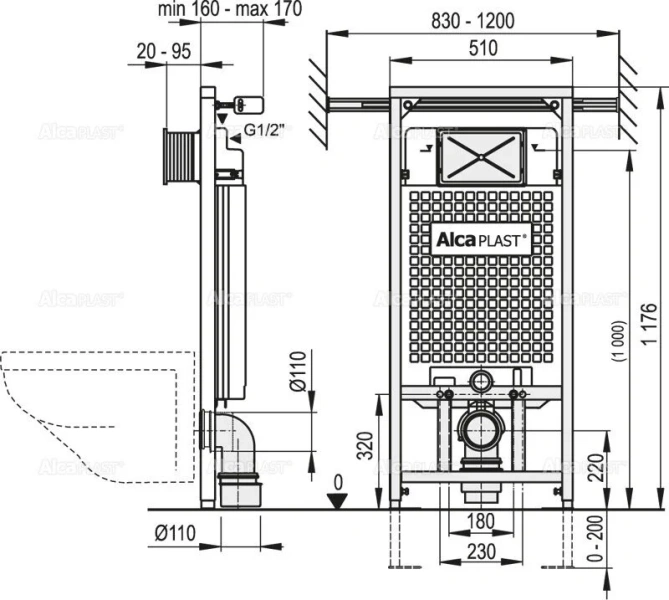 Инсталляция для унитаза Jadromodul Alcaplast A102/1200, для унитаза - фото 2