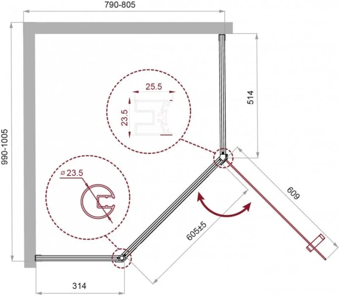 Душевой уголок BelBagno Uno 100х80 см профиль Хром стекло прозрачное - фото 2