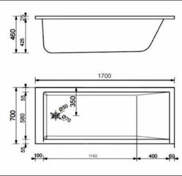 Ванна из литьевого мрамора Radianse Лазурь-3 170 x 70 см, белый, Лазурь-3 R1700/700 - фото 2