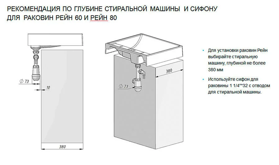 Раковина над стиральной машиной Акватон Рейн 60 см белая, 60 см - фото 6