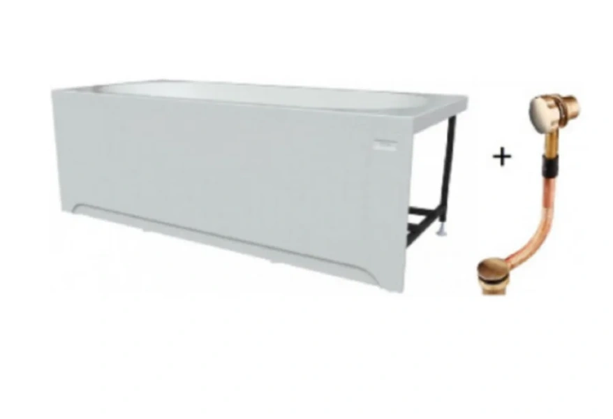 Акриловая ванна Радомир Вальс 1-01-3-0-1-336К, 170 х 70 см, каркас, фронтальный экран, сифон, слив-перелив автомат в комплекте, белая/золото, прямоугольные - фото 5