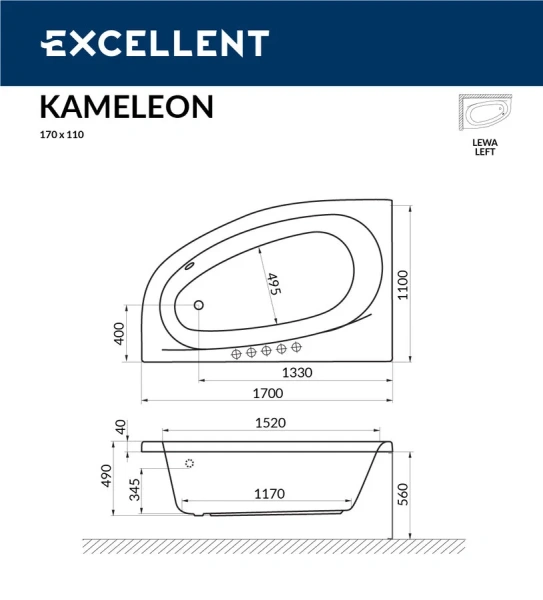Ванна акриловая Excellent Kameleon 170 х 110 см (WAEX.KML17WH/WAEX.KMP17WH) - фото 4
