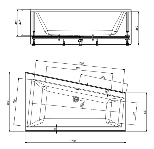 Ванна акриловая 1Marka Thomas 01том1710л / 01том1710п, 170 x 100 см, левая/правая, белый - фото 3