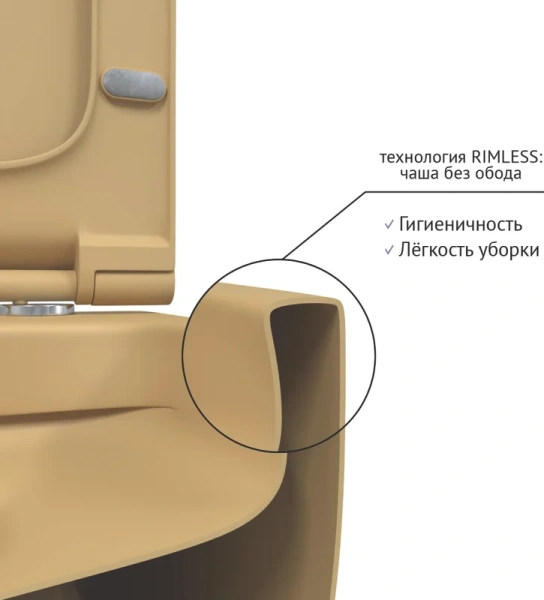 Унитаз подвесной BERGES Ego матовый кашемир, безободковые, сиденье с микролифтом  - фото 5