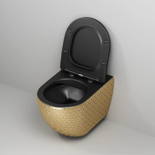 Унитаз подвесной Grossman Color золотой/черный, с горизонтальным, прямым выпуском, с прямым выпуском - фото 7