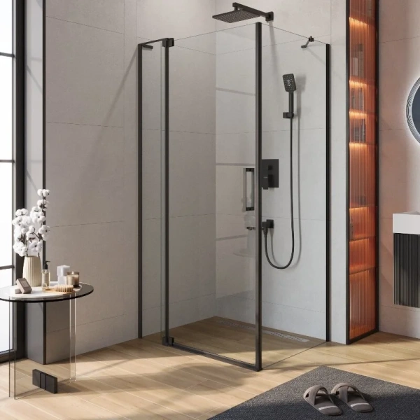 Душевой уголок Cezares Slider 80х100 см стекло прозрачное профиль черный - фото 1