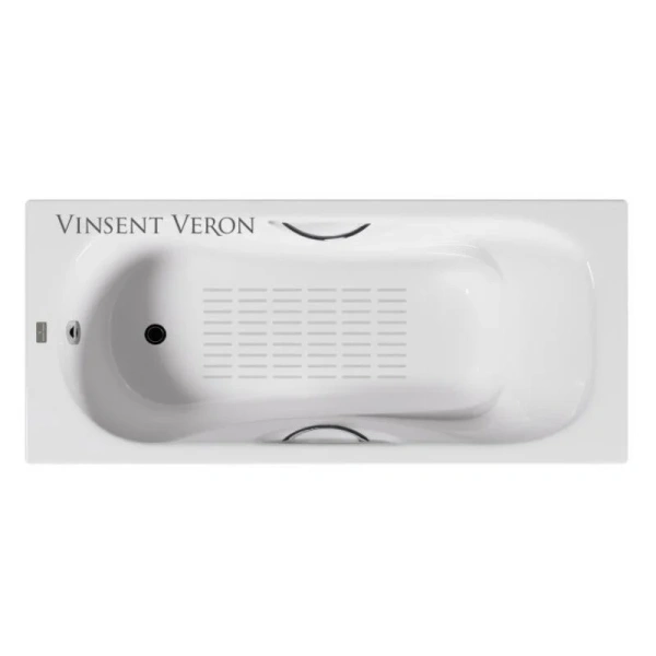 Чугунная ванна Vinsent Veron Aura VAU1507542H/VH0015CH-AS, 150 x 75 см, с антискользящим покрытием, ручки хром, цвет белый - фото 1