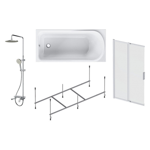 Ванна акриловая AM.PM Like 150х70 см с каркасом, шторкой, и душевой стойкой со смесителем - фото 1