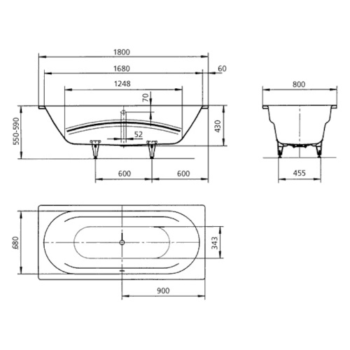 Ванна стальная Kaldewei Ambiente Vaio Duo 950 - фото 4