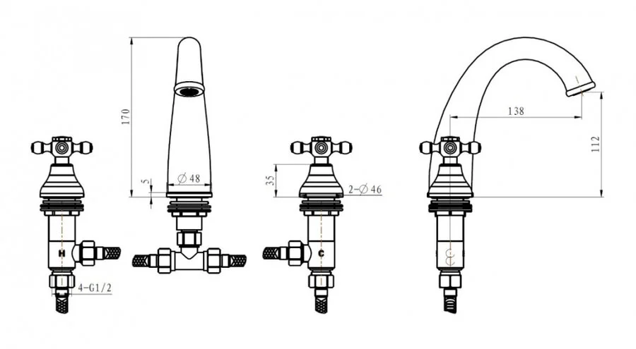 Смеситель для раковины Boheme Camelia на 3 отверстия - фото 4