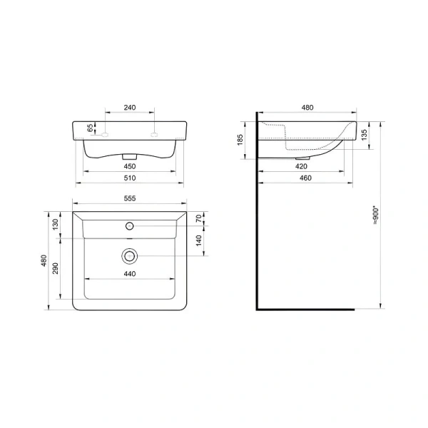 Раковина мебельная Акватон Тигода 55 см с одним отверстием под смеситель, в наличии - фото 2