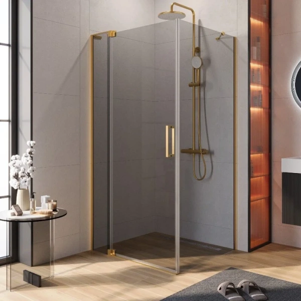 Душевой уголок Cezares Slider 90х100 см стекло серое профиль брашированное золото - фото 1