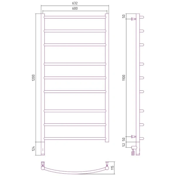 Полотенцесушитель электрический Сунержа Галант 3.0 60х120 см левый, без покрытия, современные, hi-tech - фото 2