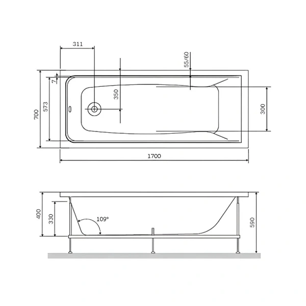 Ванна акриловая Alba Spa Gamma ВПР0230200100, 170 x 70 см, цвет белый - фото 2