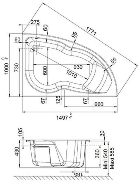 Ванна гидромассажная акриловая Jacob Delafon Micromega Duo Energy, правая 170 х 105 см , E5EN1180-00, каркас в подарок - фото 2