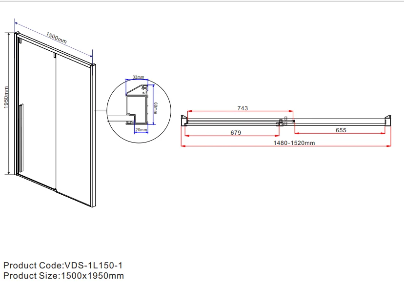 Душевая дверь в нишу Vincea Lugano 150 см профиль черный, современные, hi-tech - фото 2