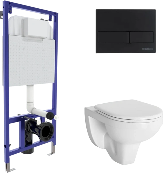 Унитаз с инсталляцией BERGES Gamma клавиша черная матовая - фото 1