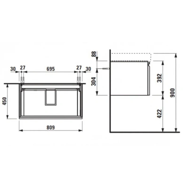 Тумба под раковину подвесная Laufen Pro S 80 см белая матовая, современная, hi-tech - фото 3