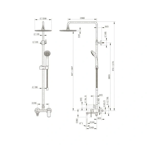 Душевая колонна со смесителем для ванны Bravat Opal R F6125183CP-A2-RUS - фото 2