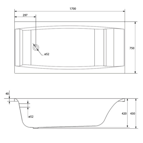 Ванна акриловая Cersanit Virgo 170x75 см прямоугольная, приставные, встраиваемые - фото 7