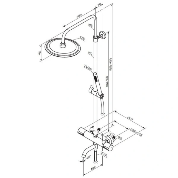 Душевая стойка Damixa Scandinavian Pure черная, современные, hi-tech - фото 2