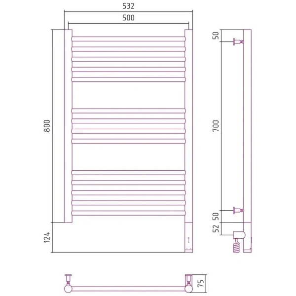 Полотенцесушитель электрический Сунержа Богема 3.0 50х80 см без покрытия, современные, hi-tech - фото 2