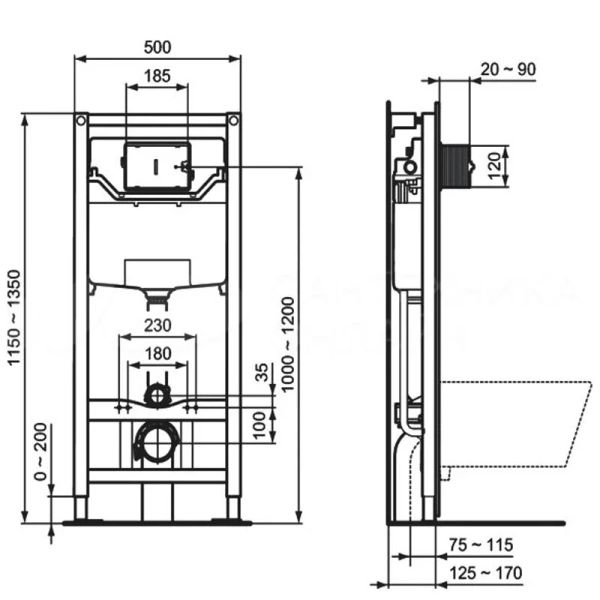 Унитаз с инсталляцией Ideal Standard ProSys Tesi технология AquaBlade - фото 3