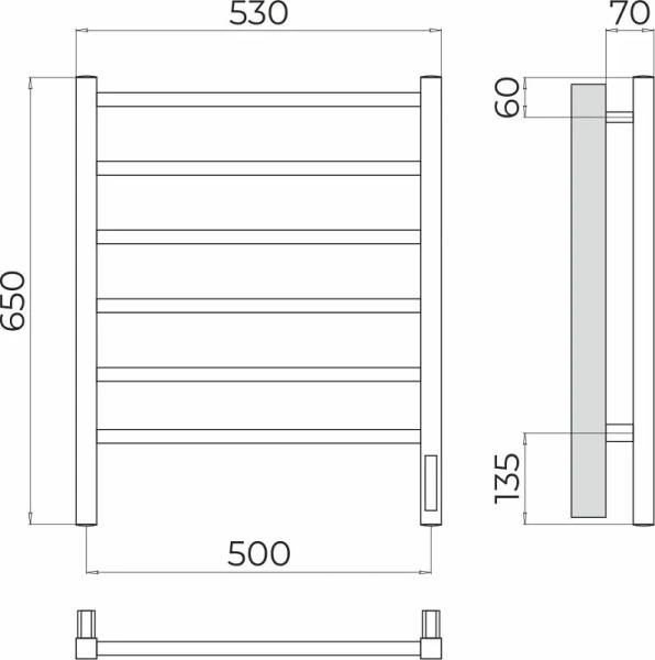 Полотенцесушитель электрический Terminus Ватикан П6 500х650 хром - фото 2