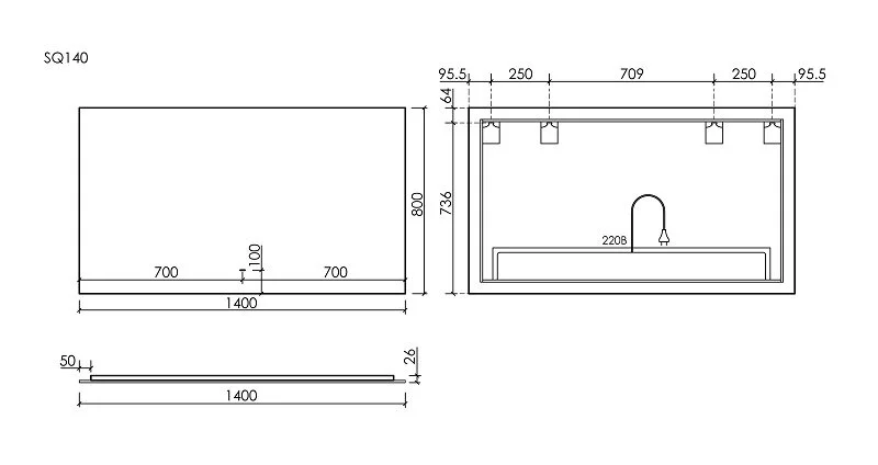 Зеркало с подсветкой Sancos Square 140 см прямоугольное - фото 2