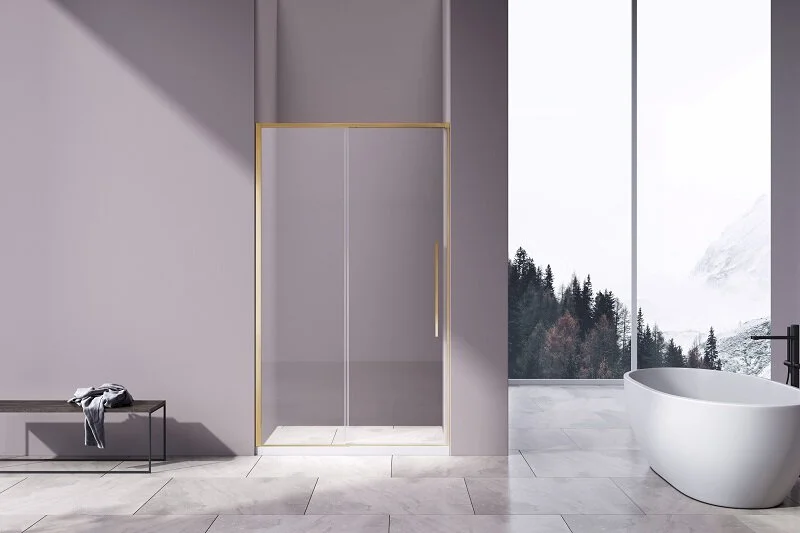 Душевая дверь в нишу Vincea Slim-N 140 см профиль золото стекло прозрачное, в нишу, стеклянные - фото 5