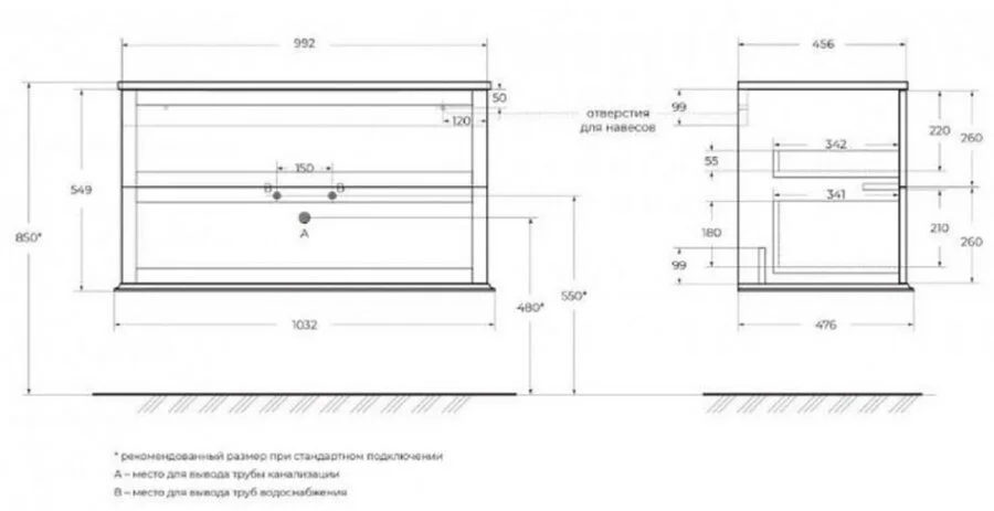 Тумба под раковину подвесная Cezares Tiffany 100 см Bianco Opaco, в наличии - фото 2