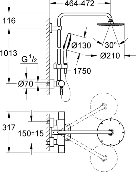 Душевая система Grohe Rainshower System 27967000, без излива - фото 5