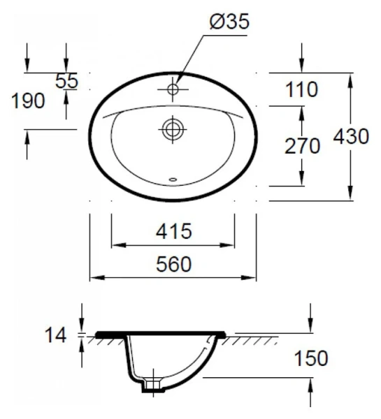 Раковина Jacob Delafon Odeon 56 см встраиваемая, белая - фото 2