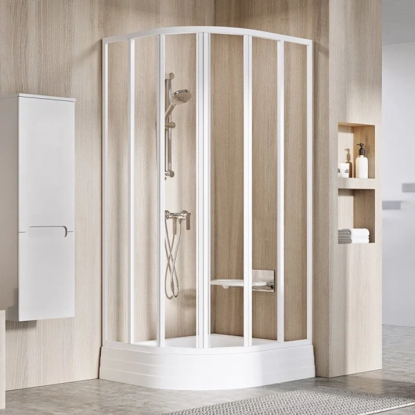 Полукруглый душевой уголок, профиль белый, стекло прозрачное, Ravak Supernova SKKP6-90 32070100Z1 - фото 1