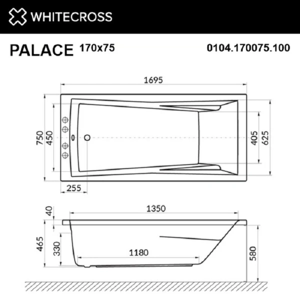 Ванна гидромассажная Whitecross Palace 0104.170075.100.RELAX.CR, 170 x 75 см, форсунки хром - фото 2