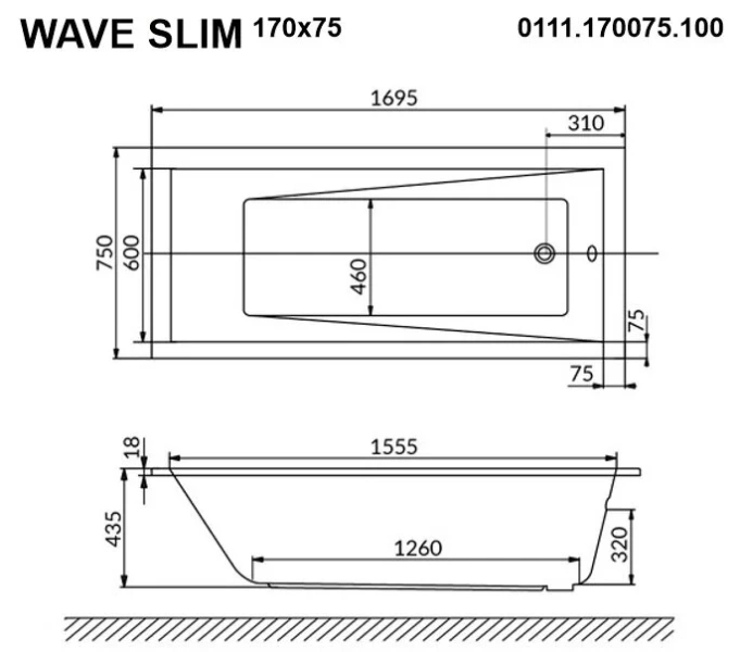 Ванна гидромассажная Whitecross Wave Slim 170 x 75 см, LINE NANO, золото, белый, 0111.170075.100.LINENANO.GL - фото 3