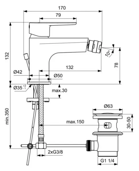 Смеситель для биде Ideal Standard Cerafine O хром, для биде - фото 2