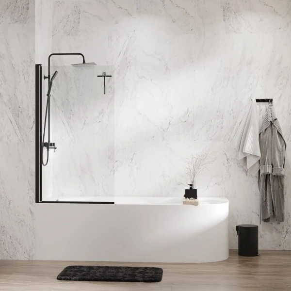 Шторка для ванны WasserKRAFT Berkel 80x140 см профиль черный, современные, hi-tech - фото 4