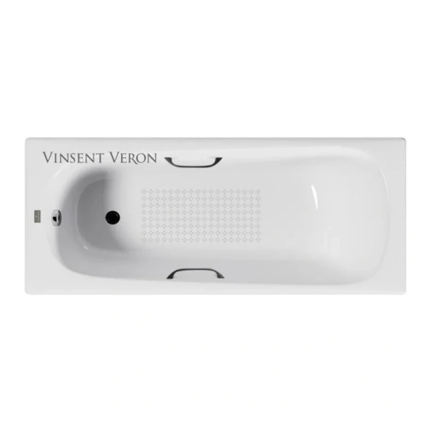 Чугунная ванна Vinsent Veron Concept VCO1407042H/VH0012BL-AS, 140 x 70 см, с антискользящим покрытием, ручки черные матовые, цвет белый - фото 3