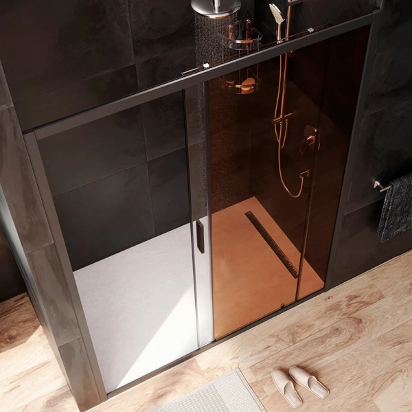 Душевая дверь в нишу AM.PM Gem Solo 150 см профиль черный стекло бронза, черные - фото 4