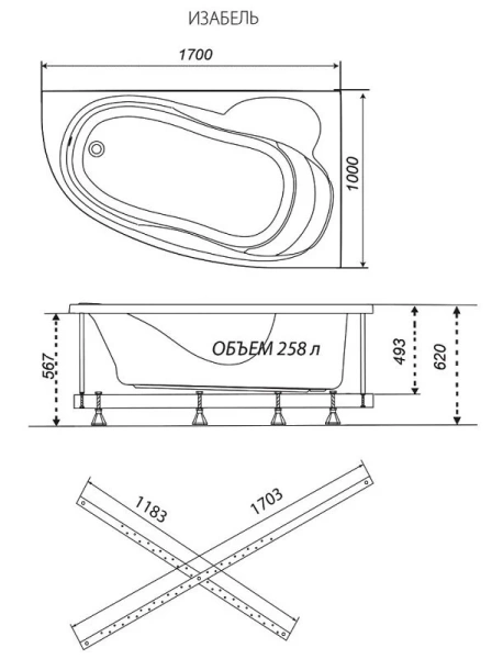 Ванна акриловая Triton OMP Изабель Щ0000048746/Щ0000048747, 170 x 100 см, левая/правая, белая - фото 2